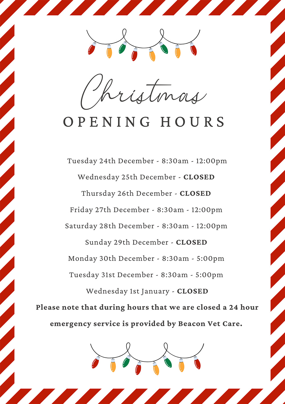 Christmas Opening Times